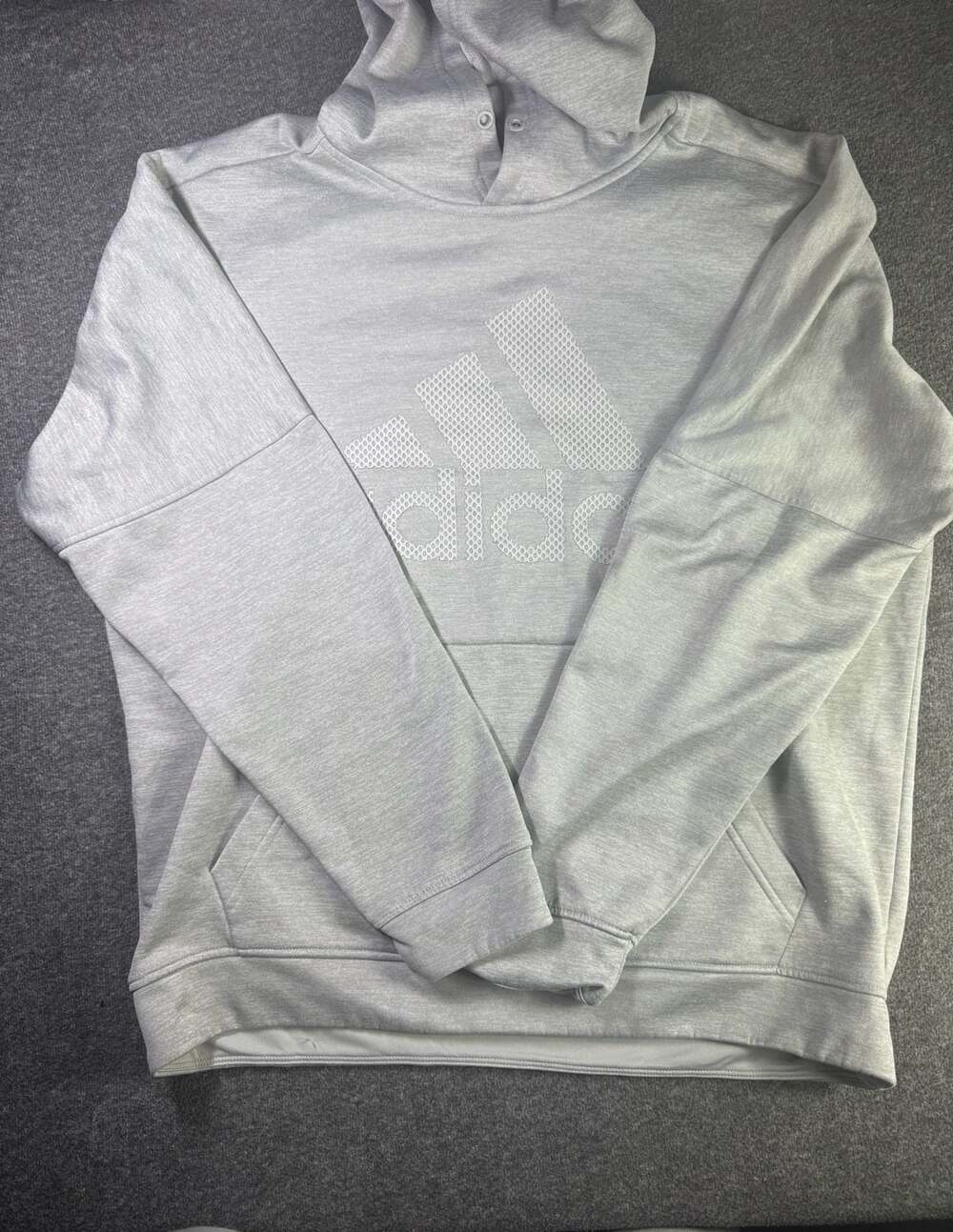 Adidas Gray Athletic Pullover Hoodie Sweatshirt with Large Badge